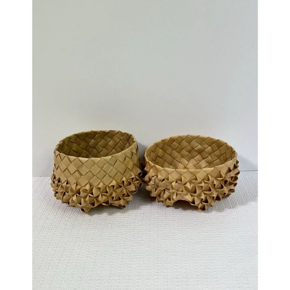 Vintage Porcupine Weave 6 Point Star Basket With Lid Handwoven Hawaiian Lauhala